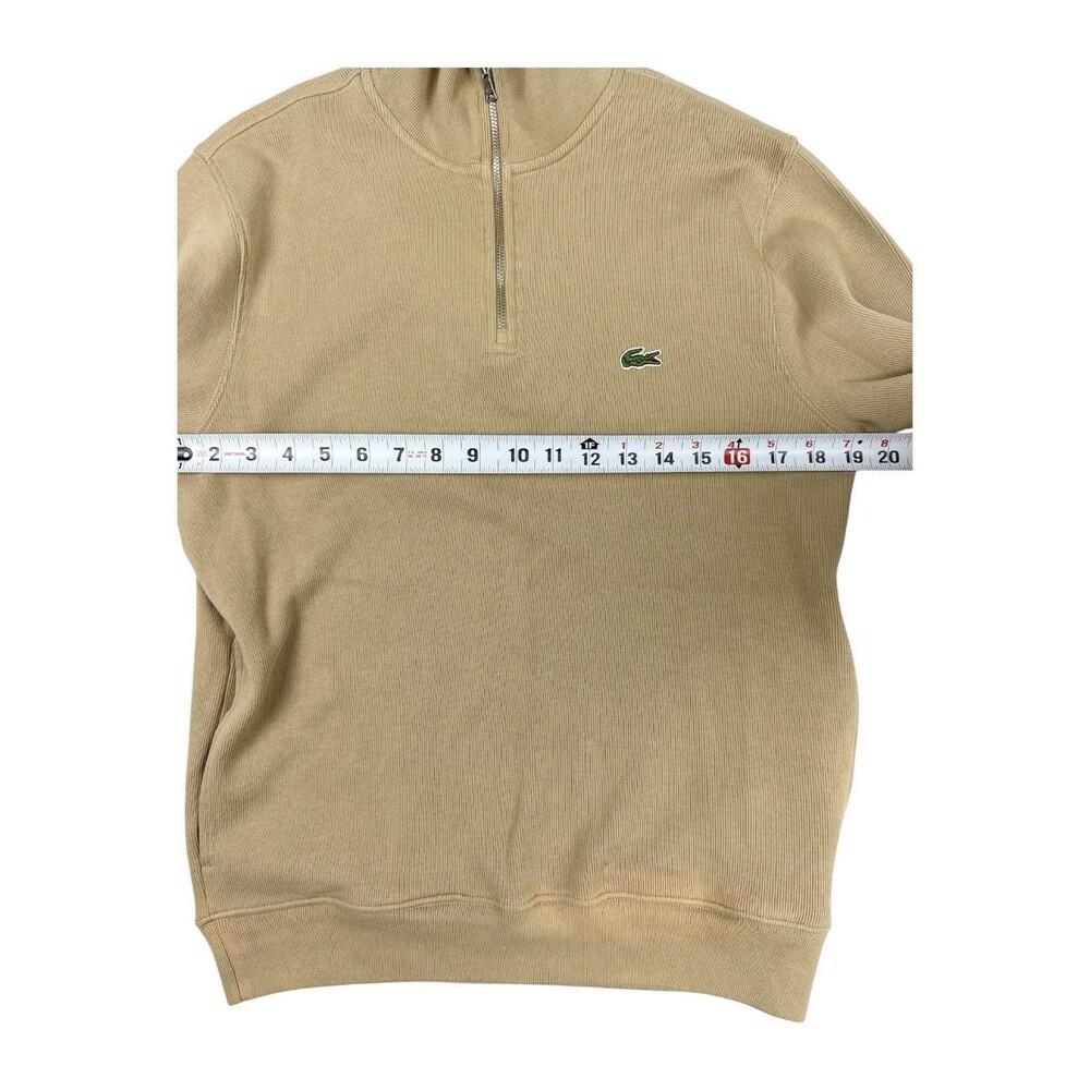 Lacoste Classic Fit 1/4 Zip Sweatshirt Tan Beige Cotton Pullover Men’s S - Picture 8 of 9